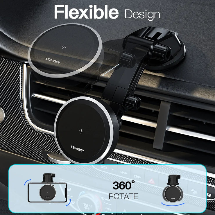 Essager RGB Magnetic Car Phone Holder Qi 15W Wireless Charger Car
